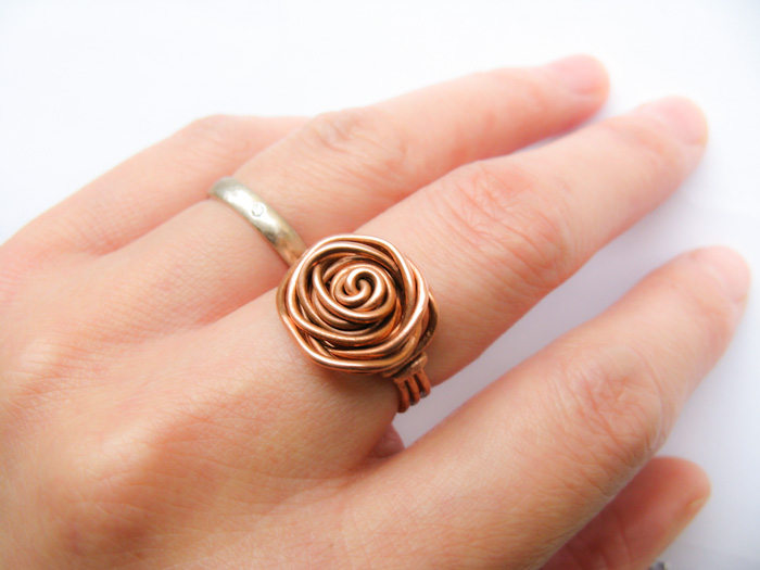 Wire Wrap Flower Vine Ring in Silver or Copper Custom Rose Ring